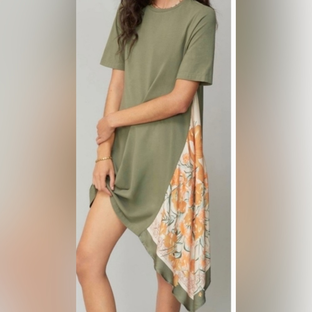 Anthropologie Dress Womens Short Sleeve Knee Length Green Floral Size Small